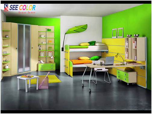 Căn phòng được sơn màu xanh lá cây luôn tạo được ấn tượng tươi mới 