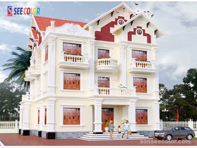 Sơn màu vàng kem nhạt kết hợp với phào chỉ trắng đẹp