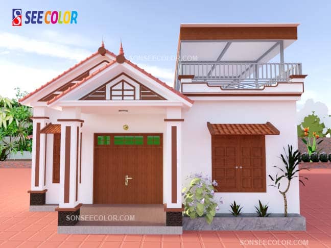 Phào chỉ màu đỏ đun kết hợp với màu trắng sứ cho nhà mái ngói đỏ