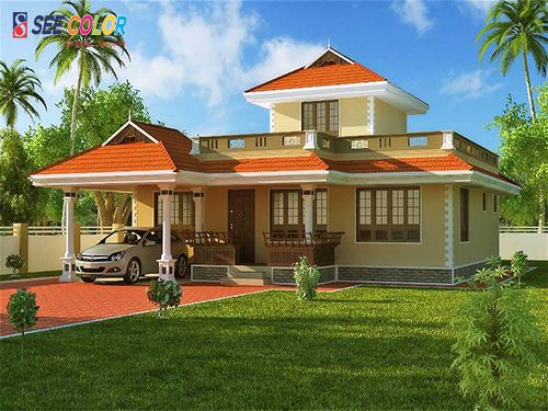 Ngôi nhà hiện đại mái thái với sơn ngoại thất màu vàng 