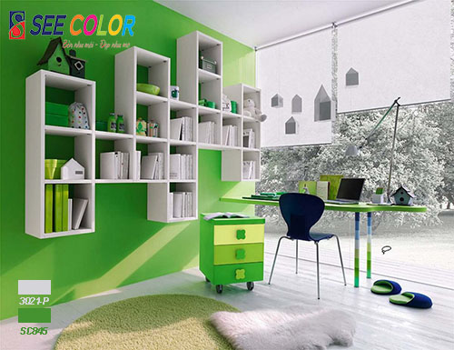 Màu xanh lá đậm làm điểm nhấn cho căn phòng người mệnh mộc 