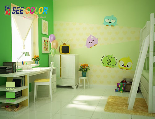 Phòng học bé trai cũng hay được sơn màu xanh lá 
