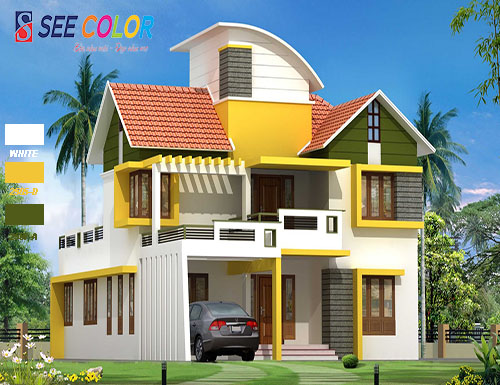 Sơn ngoại thất kết hợp màu vàng và màu trắng hợp mệnh kim 