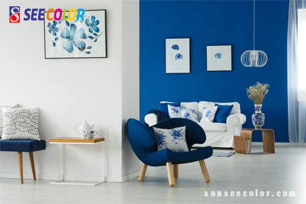 màu xanh lam đậm được sử dụng để làm điểm nhấn cho căn phòng 