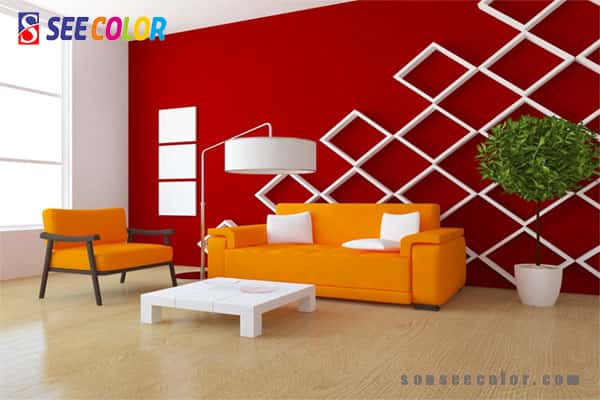 Căn phòng thêm ấn tượng với điểm nhấn là màu đỏ bắt mắt 