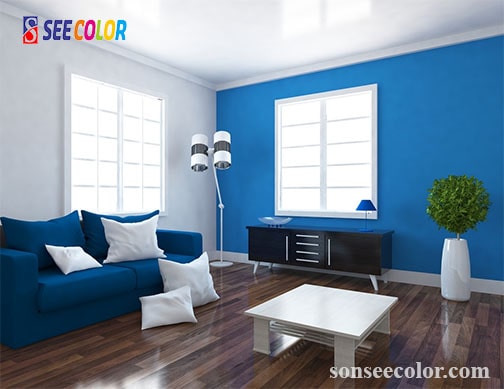 Căm phòng trẻ trung hơn với màu xanh dương đậm làm điểm nhấn 