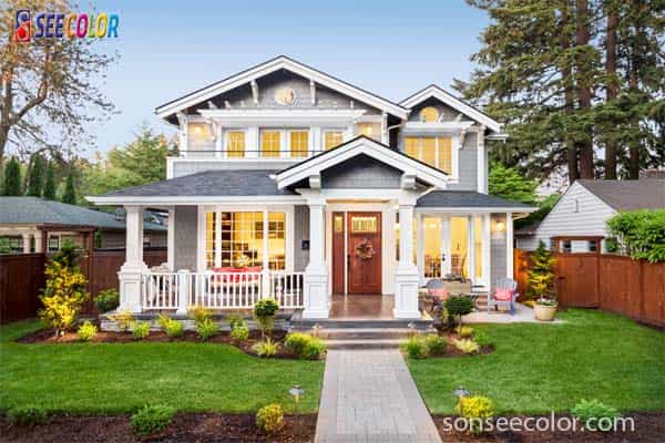 ngôi nhà sơn màu trắng kết hợp màu xám nhạt
