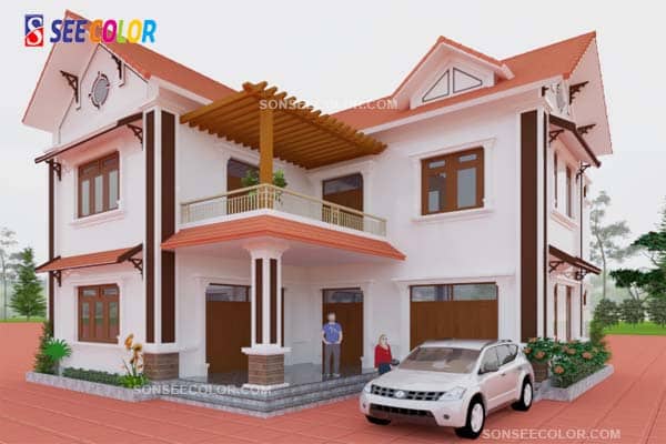 Sơn nhà màu trắng sứ thì kết hợp với phào chỉ màu gì